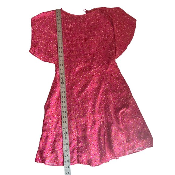 Free People Pink & Red Print, Flutter Sleeve Dress With Back Criss-Cross, Medium - Picture 11 of 14